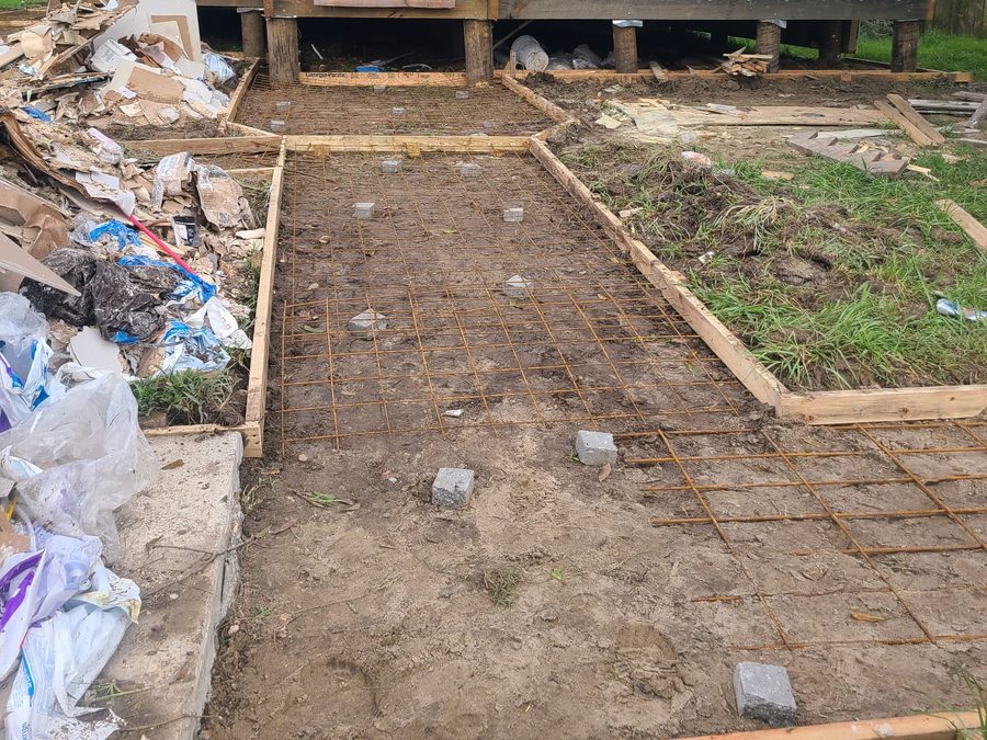 Reinforced forms for a front walkway leading to the entry steps of a new home